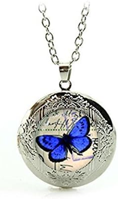 Butterfly Locket Necklace Glass Photo Cabochon Locket Necklace