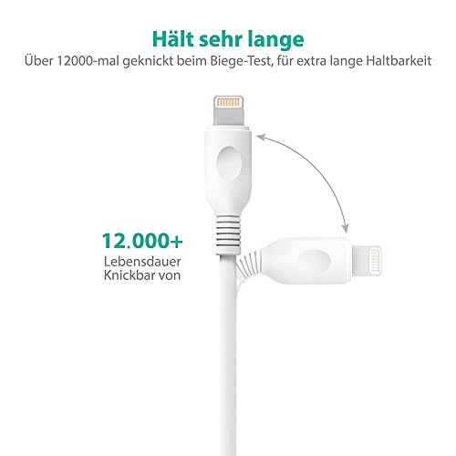 iPhone Kabel [2-Pack 0,9m +1,8m] Apple Lightning USB Kabel für iPhone iPad iPod und andere Apple Geräten von RAVPower [verstärktes militärisches Material, mehr als 12.000-mal Knicktest, schnelle Aufladung] Apple Ladekabel Datenkabel] [Apple MFI zertifiziert] Lebenslange Garantie Weiß - 2
