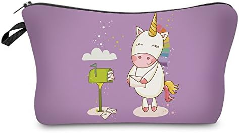 NobleQueen 2017 3D Printed Unicorn Cosmetic Bags Kawaii Style Colorful Gift Girls Portable Travel Necessary (Purple Unicorn)