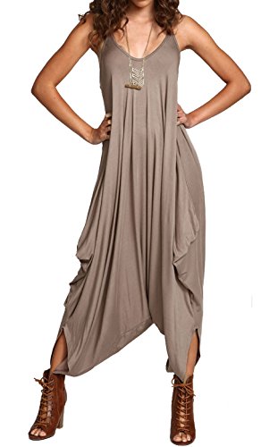 Mono Ancho Estilo Harem para Mujer - Cuello de Pico sin Mangas - Todo en uno - Moca - UK 20-22/EU 48-50 (Talla Grande)