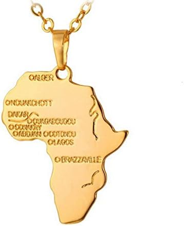 Fengteng Hip Hop African Map Pendant Necklace 20" Chain Jewelry for Men (Gold)