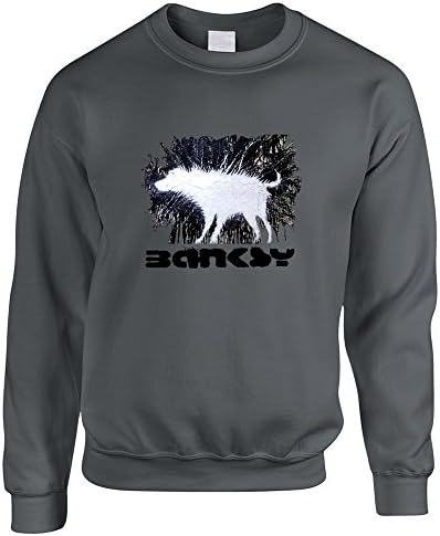 Banksy Wet Shaking Dog Mens Sweater Winter Jumper Sweatshirt Graffiti Art TS313, S, Charcoal