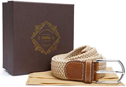 Martell Intl. Mens Belt - Elasticated Woven Fabric Belt - part of the 'Premium Collection' (Includes Protective Belt Bag and Presentational Gift Box) (Cream)