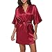 Price comparison product image Woman Pajama Jaminy Women's Casual Solid 1/2 Sleeved V-Neck Bandage Pockets Sleepwear Mini Dress (Wine, S)