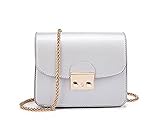 Material: PU Leder Honeymall Kleine Damentasche Umhängetasche Citytasche Schultertasche Handtasche Elegant Retro Vintage Tasche Kette Band(Silber)
