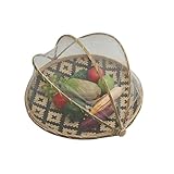 Material: Bambú Ablerfly Cesta de Almacenamiento a Prueba de Polvo Anti-Mosquitos Redonda, Cesta de Secado de Malla de bambú Hecha a Mano Bandeja de Verduras de Frutas Recogedor de Polvo Cesta de bambú
