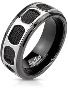 Paula & Fritz® Ring aus Edelstahl Chirurgenstahl 316L schwarz silbernes Band mit ovalen Ausschnitten verfügbare...