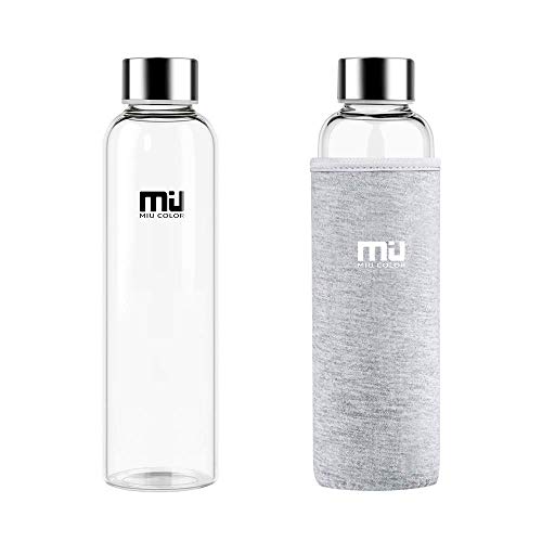 MIU COLOR Botella de Cristal, Elegante, 550 ml, con Funda de Nailon para el Coche sin colador de té, Gris