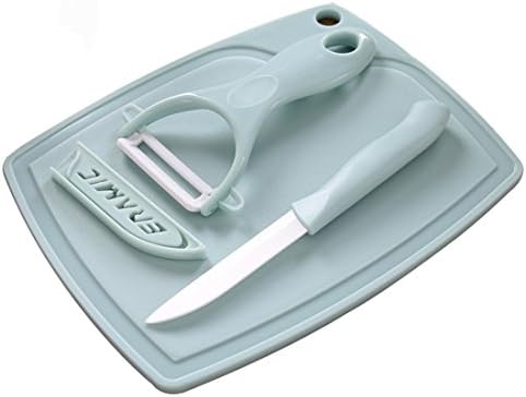 FDRCV Mini Ceramic Knife Set with Fruit Vegetable Peeler Plastic Cutting Board Size M (Pink)