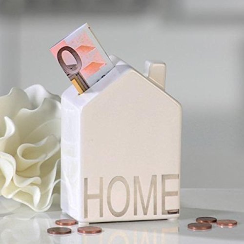 Spardose Home weiss / silber Porzellan Höhe 12cm