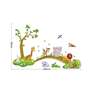 Amazon Brand - Solimo Kids Room PVC Vinyl Wall Sticker (Animals Cartoon Jungle, Ideal Size on Wall: 140 x 90 cm)