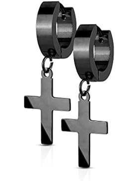 Paar Herren Ohrring Damen-Farbe Schwarz mit Anhänger in Form von Kreuz Lateinamerika–Schnalle Ohr Edelstahl...