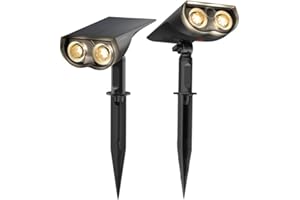 Linkind 800 Lumen Solar Lights Outdoor Garden, 22-LED Owl-Like Solar Spotlights, 3 Brightness 2-Way Installations, IP65 Waterproof Dusk-to-Dawn Auto On/Off for Pathway, Patio, Yard, 3000K, 2 Pack