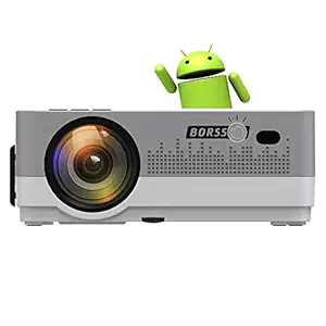 BORSSO Moon 7.2 Smart Android 8.0 HD 720p (1080p Support) | 3500Lm | 210 Inch Large Display LED Projector | WiFi | Bluetooth | 4D Keystone | (Silver) 2021 Upgraded