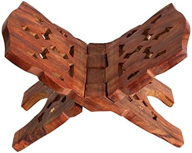 Father's Day Gifts Wooden Religious Quran Holder Book Stand Rihal Rehal Reading Book Rest Foldable Stand with Intricate Hand Carvings