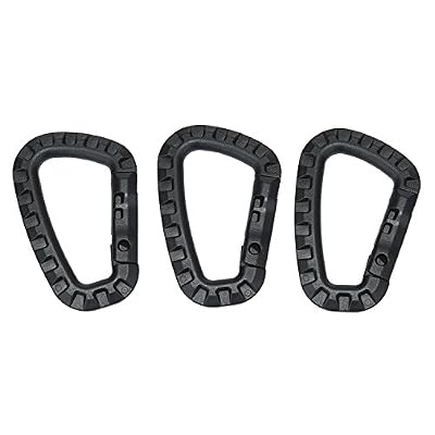 niceEshop(TM) Kit de 3 Pcs Mousqueton en Forme de D de Sac à Dos pour le Camping, la Randonnée et le Voyage (Noir)