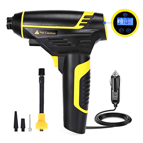 Ranipobo Auto Luftpumpe Elektrischer Kompressor mit LCD Bildschirm, Tragbare Drahtlose Elektrische Inflator 12V 120W 150PSI mit 3 Nozzle Adaptors, Für Autos, Motorrad Basketball, Fahrräder