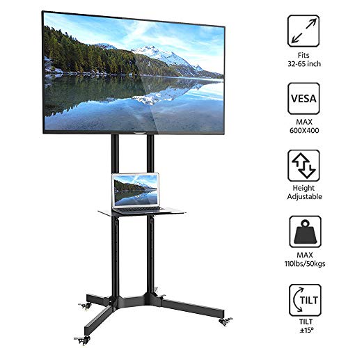 Turefans Support de Plancher pour Chariot de Télévision Mobile ?Chariot d'Affichage d'Expositionavec Les Roues sans-Tache?Chariot de TV pour 32"- 65" Plasma/LCD/LED