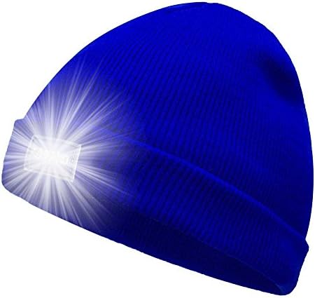 Suboer Running Hat,5 LED Flashlight Keep Warm Light Beanie Hat Cap for Running,Hunting,Camping (Blue)