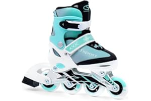 SMJ SPORT SMJ - Pattini in linea per bambini, misura regolabile, ruote 82 A, cuscinetti a sfera ABEC7, in carbonio, regolabili per bambini, colore: Turchese