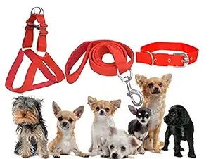 SENAPATI Small Dog Puppy Harness Adjustable, Belt and Collar Combo Set (Waterproof, Nylon) (Red, X-Small)