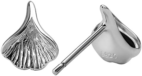 Jewboo 925 Sterling Silver Ginkgo leaf Stud Earrings Cute Gift for Women