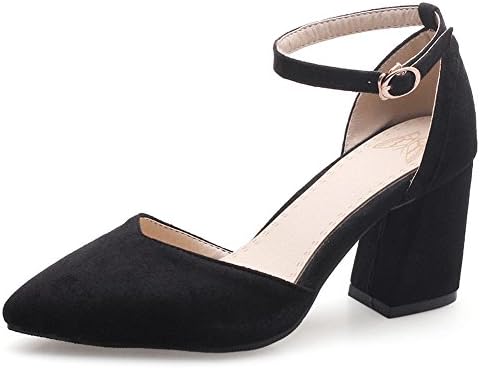 KingRover Women's D’Orsay Closed Pointed Toe Faux Suede Ankle Strap Block Heel Casual Dress Court Shoes