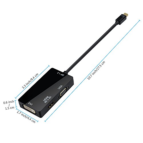 VicTsing 4Kx2K 3 in 1 Mini Displayport DP 1.2 auf HDMI DVI VGA Kabel Adapter Konverter für Apple MacBook, MacBook Air, MacBook Pro, iMac, Mac mini, Microsoft- Schwarz - 6