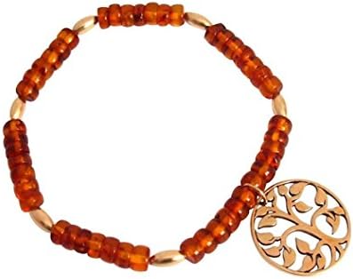 Gemshine - Bracelet - Sterling Silver - 14k Gold plated - Orange Baltic Amber - Tree of Life