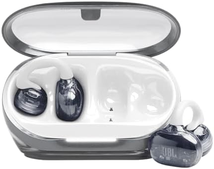 JBL Soundgear Clips Cuffie Open-Ear True Wireless, SonicArc Design, fino a 32 Ore di Autonomia, 4 Microfoni Beamforming, Resistenti ad Acqua e Polvere IP54, Tecnologia JBL OpenSound, Ghost White
