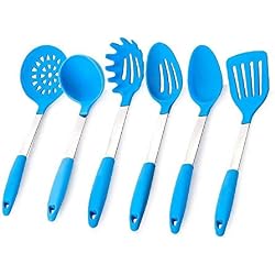 JSS Lot de 6 ustensiles de cuisine en silicone résistant à la chaleur bleu