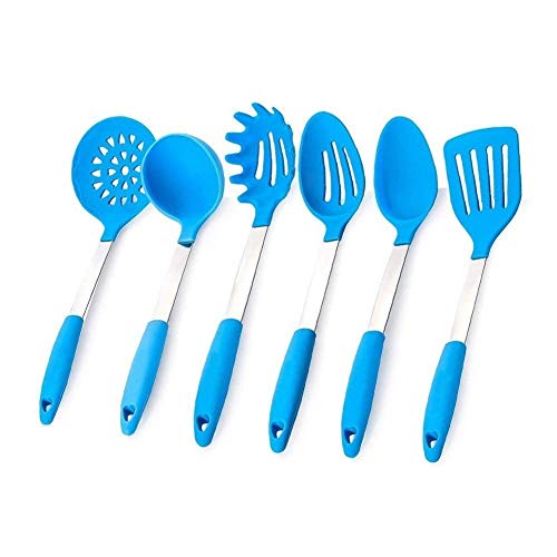 JSS Lot de 6 ustensiles de cuisine en silicone résistant à la chaleur bleu