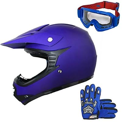 Leopard LEO-X15 Casque de Moto de Casques Motocross & Gants d'enfants & Lunettes de Protection pour Enfants Bicyclette ATV ECE 22-05 Approbation XL (55cm) Matt Bleu