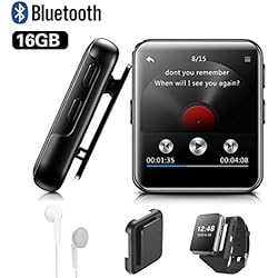 Lecteur MP3 BENJIE 16Go Bluetooth Lecteur MP3 1,5"Sport Écran Tactile Complet HiFi Son sans Perte, Radio FM, enregistreur Vocal, Livre électronique