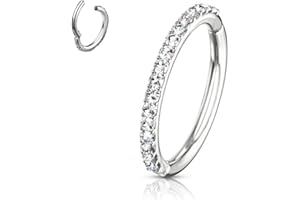 NewkeepsR 16G/18G/20G Steel Diamante Hinged Clicker Segment Ring Pave Set with Clear Sparkling CZ Gems