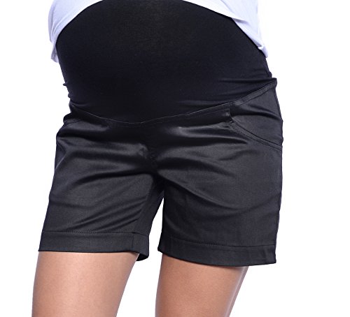 Mija - Maternity shorts pants trousers with over bump panel 3087 (8, Black)