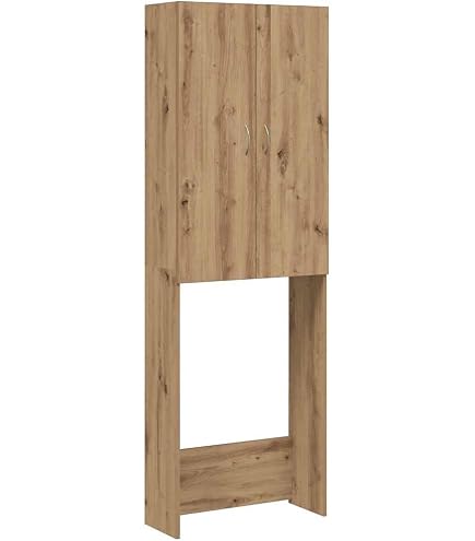 Piano lavabiancheria WALLIS con armadio nero e legno effetto faggio