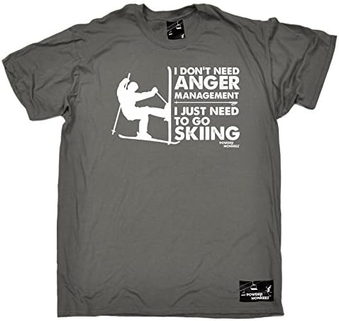 Powder Monkeez - Men's I Don't Need Anger Management Skiing T-Shirt Snowboarding Tee Ski Top Boarding Winter Goggles Birthday Gift Christmas Present - T-SHIRT