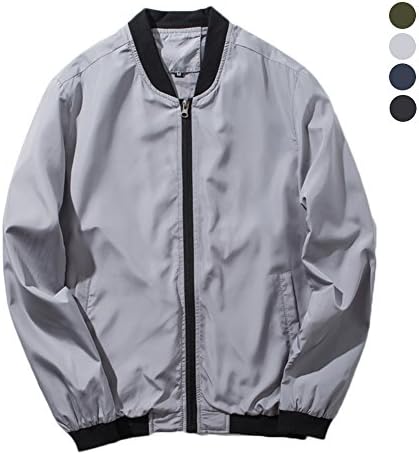 SUNDAYROSE Mens Harrington Jacket Vintage Lightweight Bomber Coat Grey - Size M