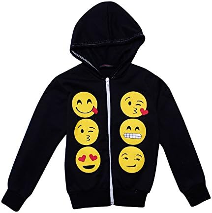 Boys Girls Emoji Sweatshirt Hoodie Kids Emoticons Leggings T-shirt Smiley Face Jumper Tops Jogging Bottoms (13 Years, Black (Hoodie))