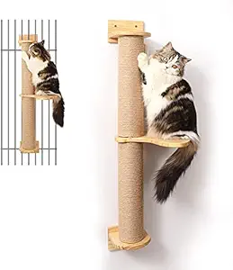 FUKUMARU Cat Activity Tree with Scratching Posts Jute Scratcher Hammock, Wall Mounted Cat Scratcher Post with Steps, Wall Cat Furniture