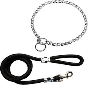 ADIOS 22 INCH Choke Chain with Comfortable Dog Lead Dog Collar & Leash (Medium, Multi Color)