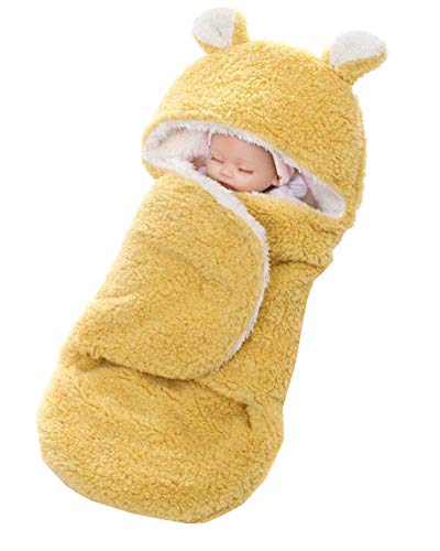 October Elf Soft neonato bambino Swaddle Addensare sacco a pelo caldo avvolgere la coperta regalo per l'autunno e l'inverno (65X75cm, Involucro giallo)