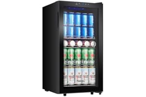 Kalamera Frigorifero per Bevande (Casa/Ufficio) - 86 Litri per Bottiglie, Controllo Touch, Raffreddamento 3-18°C, Porta in vetro con telaio completamente nero, Illuminazione LED Interna, KRC-86GE