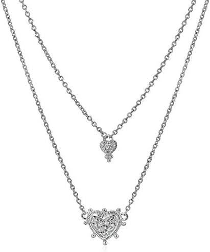 Judith Ripka Small/Large Heart Double Pendant Necklace (1/10cttw, I-1 Clarity)