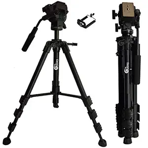 Eloies EL974 Professional Series Heavy Duty Tripod Aluminium Made Adjustable with Cannon Nikon Sony Olympus Cameras & Mobile Phones| Three Way Pan Fluid Head Max Height 4.8 Foot.