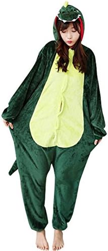 mengshufen Unisex Adult Costume Animal Green Dinosaur Cosplay Onesie Pajamas Anime Sleepwear (M （160-169CM）, Green)