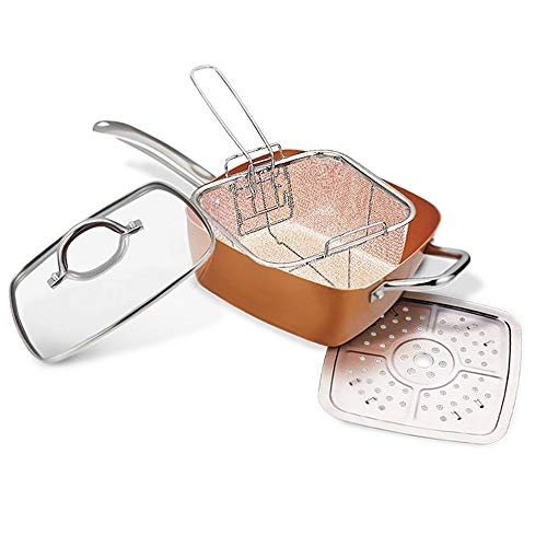 Pentola multifunzione in rame super resistente antiaderente e antigraffio con accessori - padella per utilizzo in forno, a gas o induzione - 08