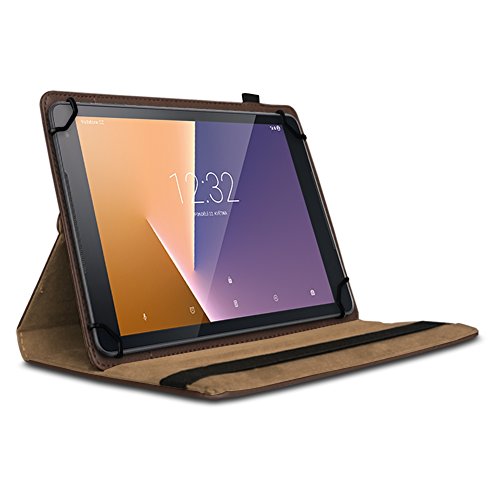 Vodafone Tab Prime 6 / 7 robuste Tablet-Schutz-Hülle aus hochwertigem Kunstleder Tasche mit Standfunktion 360° drehbar Universal-Cover-Case kombiniert Schutz und Design von UC-Express®, Farben:Braun - 2