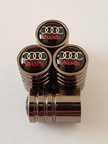 AUD Black top Titanium Grey Deluxe Car Tyre Dust Valve caps set of Four boxed All Models A6 A8 A5 TT R8 Q5